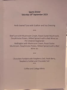 Sports Dinner Menu