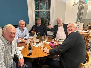 Brian Smith, David Williams, Kevin Pickersgill, Charlie Brown and Andrew Garden dining at The Rising Sun