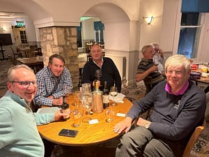 Clive Makin, Matt Hignell, Martin Holmes and Alan Wood dining at The Rising Sun