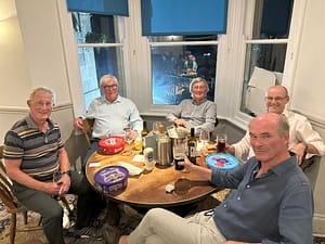 Richard Newport, Harry Coe, Austin Jessop, Stuart Lester and John Uwins  dining at The Rising Sun